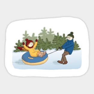 Couple in love Boy and Girl are sledding Sticker